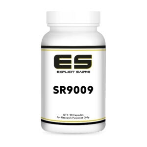 Premium SARMs supplement bottle labeled ES Explicit SARMs SR9009 for muscle performance and fat loss, designed for research purposes only.