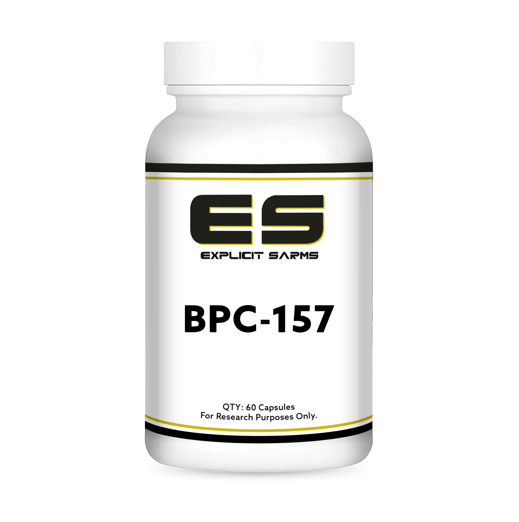 Pure SARMs supplement bottle labeled BPC-157 for research purposes only.